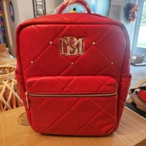Badgley Mischka Red Quilted Backpack with Gold Details